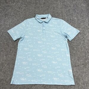 Travis Mathew Polo Shirt Mens Large Light Blue Golf Scenic Print Performance